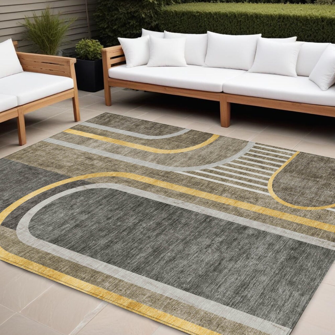 Edge Collections - 8' x 10' - Gray - Washable Non-Skid Abstract Area Rug for Indoor and Outdoor Use - 1 Piece